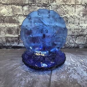 Vintage Set of 4 1960 Arcoroc france Cobalt blue Scalloped textured Glass Plates